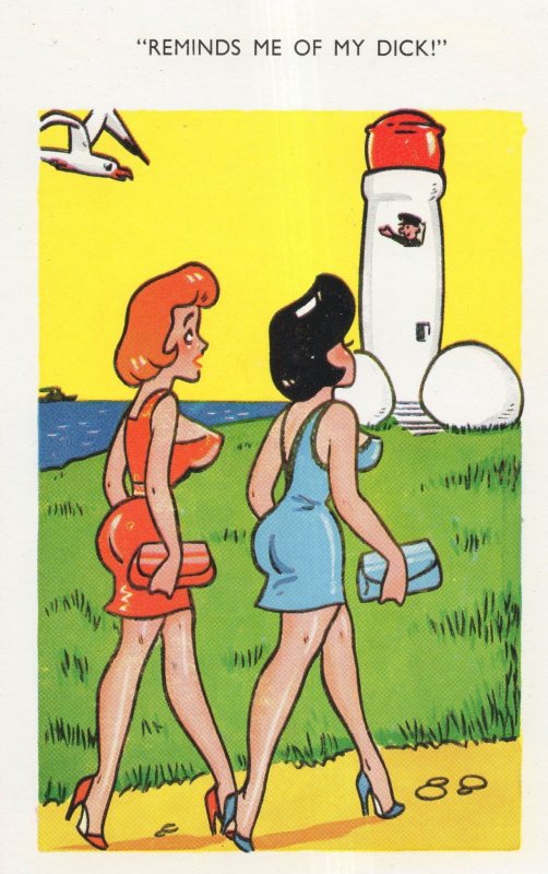 Giant Rocks Pair Of Balls Phallus Sexy Ladies Seaside Comic Postcard