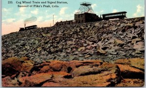 Cog Wheel Train and Signal Station Summit of Pike's Peak Colorado CO Postcard