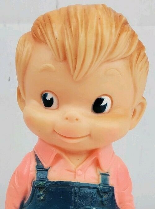 1968 J.L. Prescott Little Blonde Carpenter Rubber Squeak Toy Works Bib Overalls