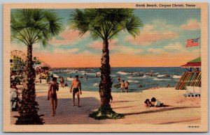 Corpus Christie Texas 1940s Postcard North Beach Bathers Amusement Rides