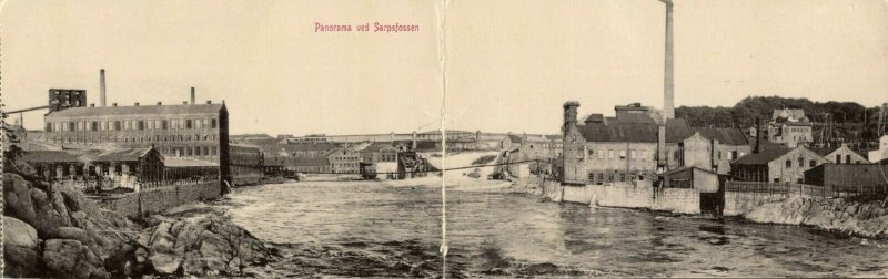 norway norge, SARPSFOSSEN, Double 2x Panorama Postcard (1920)