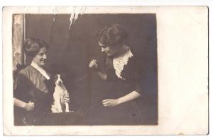 RPPC, Two Woman and a Dog