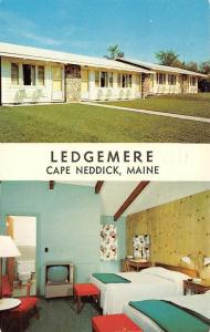 CAPE NEDDICK, ME Maine  LEDGEMERE MOTEL  Room~TV  ROADSIDE  1963 Chrome Postcard