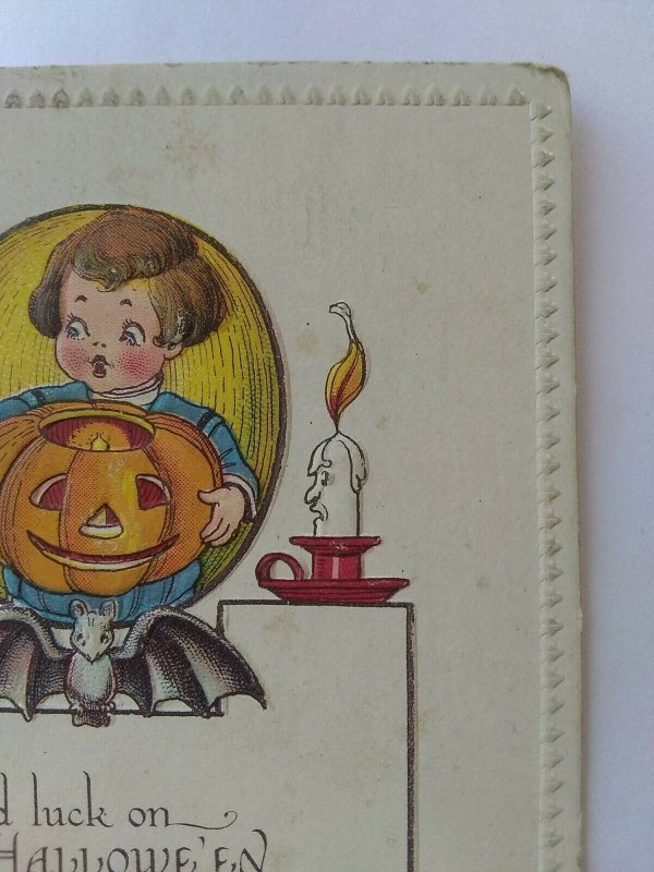 Vintage Halloween. E. Von. H. Jack-o'-lantern, cat, bat. PMK 1922 (D1)