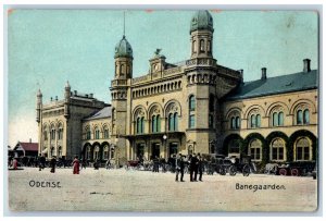 Odense Denmark Postcard Banegard Building Horse Carriage c1910 Antique