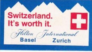 SCHWEIZ BASEL HILTON INTERNATIONAL HOTEL VINTAGE LUGGAGE LABEL