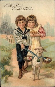 PFB No. 6794 Easter Little Boy and Girl with Lamb and Chicks c1910 Postcard