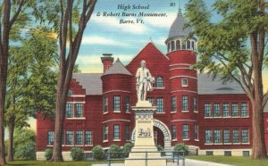 Vintage Postcard 1930's High School & Robert Burns Monument Barre Vermont VT