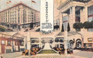 ARGONAUTS' HOTEL San Francisco, CA Grand Lobby Interior 1918 Vintage Postcard