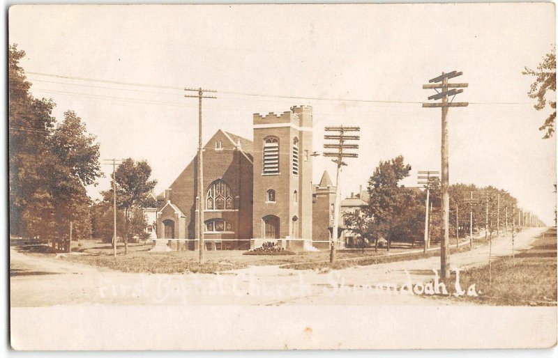 RPPC SHENANDOAH, IOWA First Baptist Church Vintage Photo Postcard 1906