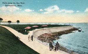Vintage Postcard 1919 Park Along the Sea Wall Swampscott Massachusetts Puritan