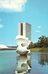 Postcard National Congress Meteor Sculpture Brasilia Brazil