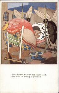 Dutch Fantasy - Child Sleeping - Giants Bugs at Bedside Postcard