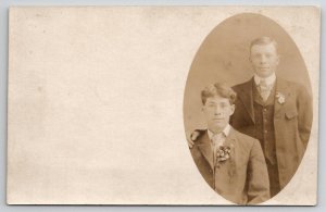 RPPC Two Handsome Young Men Floyd & James Dudley c1908 Real Photo Postcard C42