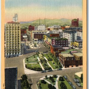 1945 Asheville, N.C. Downtown Birds Eye Cars Pack Square Harry Martin Teich A210