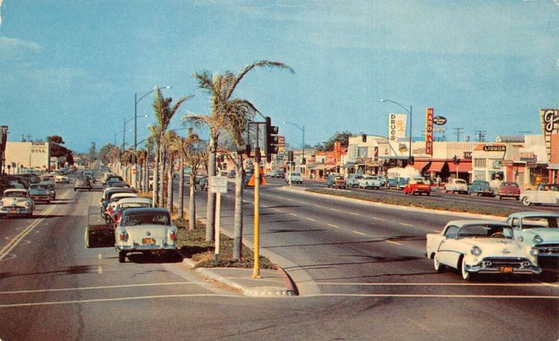 Costa Mesa California Newport Blvd. Scene, Drug Store Vintage Postcard U6996