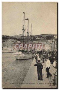 Postcard Old fishing boat Fecamp The large dock at the time of departure of E...