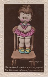 Child Standing On Chair Mouse Comic Real Photo Postcard