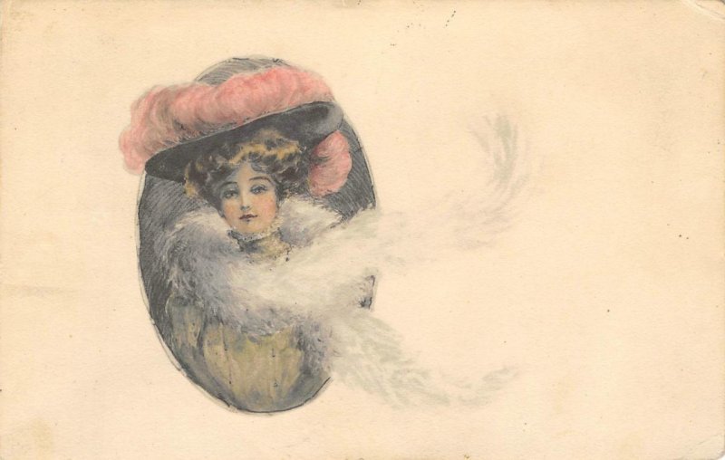 Woman Hat Cobb Shinn? Artist-Signed Hand Painted 1911 Waco, TX Antique Postcard