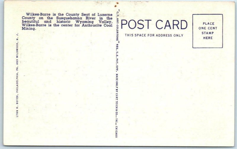 2 Large Letter Linen WILKES BARRE, PENNSYLVANIA  PA Curteich, Mebane  Postcard