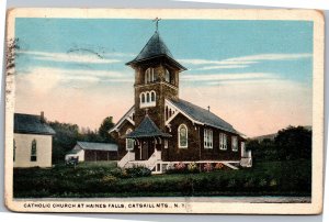 Postcard NY Catskill Mountains Catholic Church at Haines Fallls