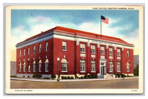 Post Office Building Benton Harbor Michigan MI UNP Linen Postcard E19