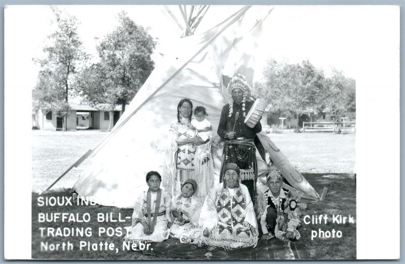 SIOUX INDIAN BUFFALO BILL TRADING POST NORTH PLATTE NE VINTAGE REAL PHOTO RPPC