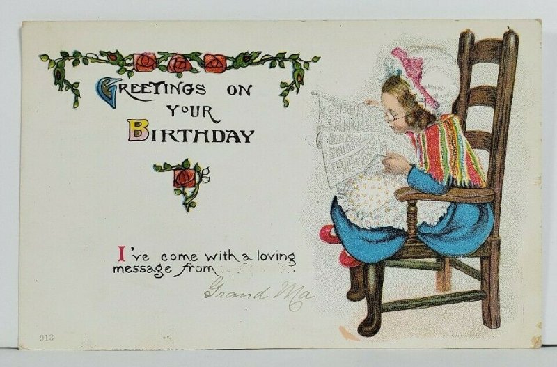 Greetings on Your Birthday Cute Grandma 1916 to Norton Kansas Postcard N12