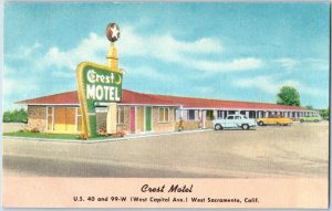 1950s Crest Motel West Sacramento, CA Postcard F223