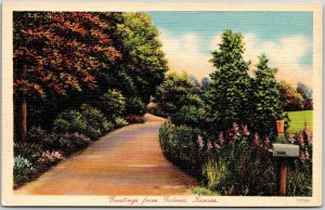 Greetings From Galena Kansas KS Roadway Attraction Trees Flowers Postcard