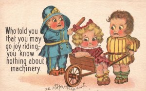 Vintage Postcard Babies In Machinery Who Told You That You May Go Riding? Comic 