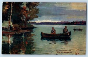 Canada Postcard Canadian Camp Life Boating When The Shadows Fall c1905 Antique