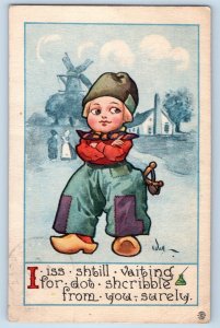 Wall Artist Signed Postcard Dutch Kid Windmill Spring Valley Minnesota MN 1913