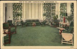 Spartanburg SC Cleveland Hotel Lobby Linen Postcard