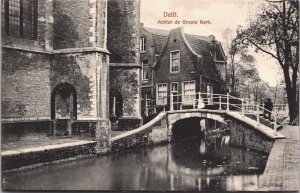 Netherlands Delft Achter De Grote Kerk Vintage Postcard 04.14