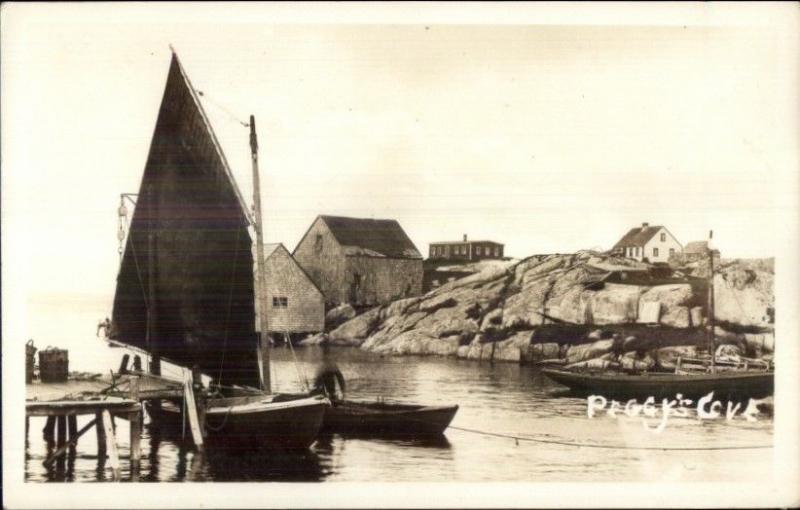 Peggy's Cove Nova Scotia Sailboat c1940s Real Photo Postcard