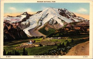 Rainier Park Sunrise Lodge Cabin Area Linen Postcard PM Bonners Ferry ID Cancel 