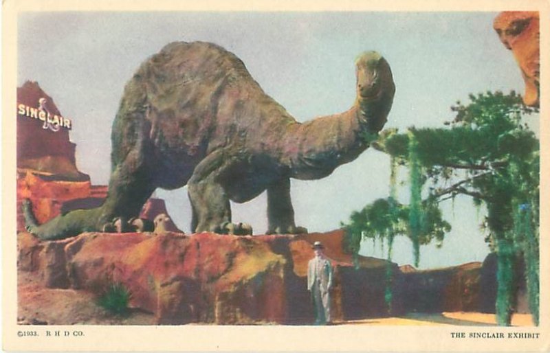 Sinclair Dinosaur Exhibit 1933 Chicago Worlds Fair Postcard