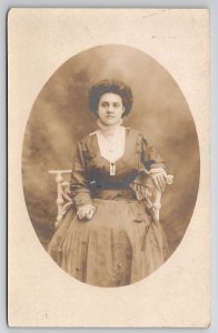 RPPC Pretty Gibson Girl Pretty Edwardian Woman Seated Portrait Postcard O28