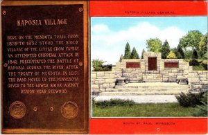 South St Paul, MN Minnesota KAPOSIA VILLAGE MEMORIAL & PLAQUE ca1940's Postcard