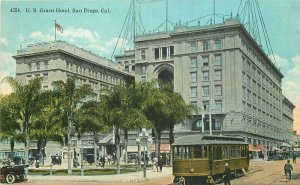 California San Diego US Grant Hotel Trolley autos Eno #4254 Postcard 22-249