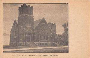 Lake Odesssa Michigan birds eye view Central M.E. Church antique pc Z13114