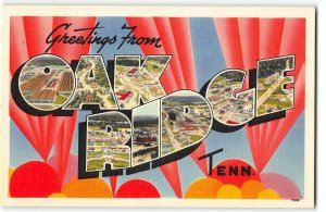 OAK RIDGE, TENNESSEE Large Letter Linen Postcard c1940 Birthplace of Atomic Bomb