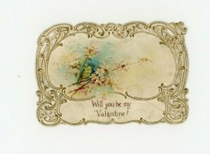 1880s-90s Victorian Die-Cut Valentine's Card Wild Blue Bird Tree P216