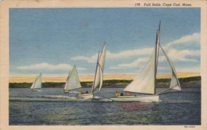 Massachusetts Cape Cod Full Sails 1956 Curteich