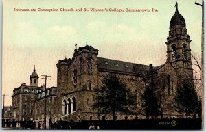 VINTAGE POSTCARD IMMACULATE CONCEPTION CHURCH & ST. VINCENT'S COLLEGE GERMANTOWN