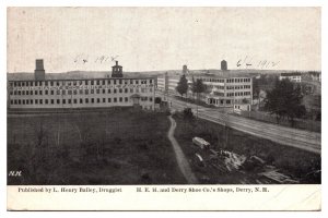 1912 H.E.H. and Derry Shoe Co's Shops, Industrial, Derry, NH Postcard
