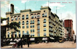 1910's Cadillac Hotel Detriot Michigan Mainroad & Building View Posted Postcard