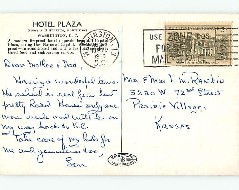 1950's Plaza Hotel Washington DC t0100