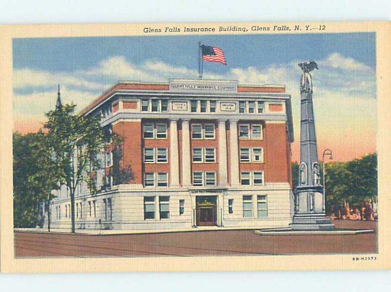 Linen BUILDING SCENE Glens Falls - Lake George New York NY AE8548